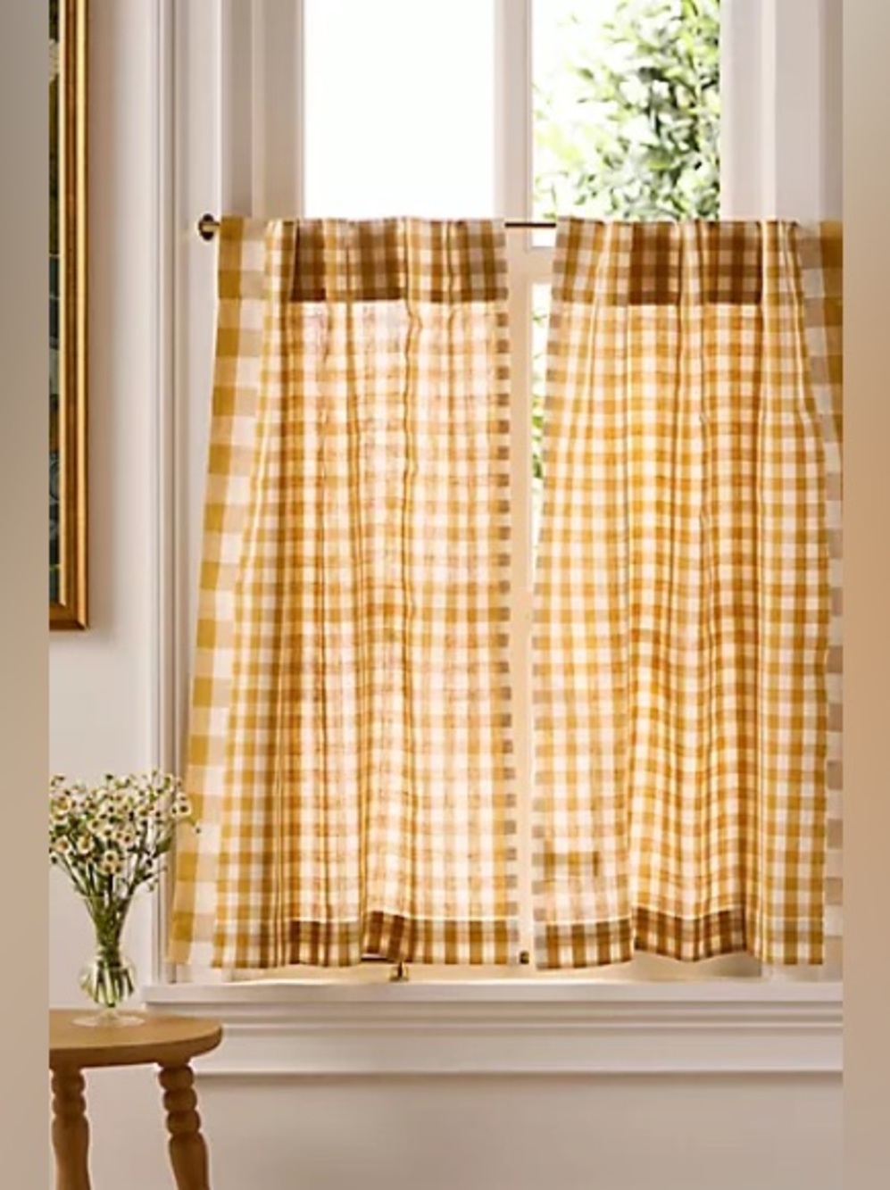 Anthropologie Cotton Linen Gingham Cafe Curtains (Set of 2) NWOT